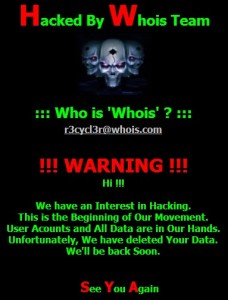 Screenshot: Hacked by Whois Team