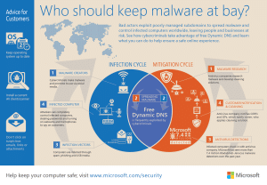 Who should keep malware at bay? This infographic explains how malicious software uses free dynamic DNS services to evade detection. (Image courtesy of Microsoft.)