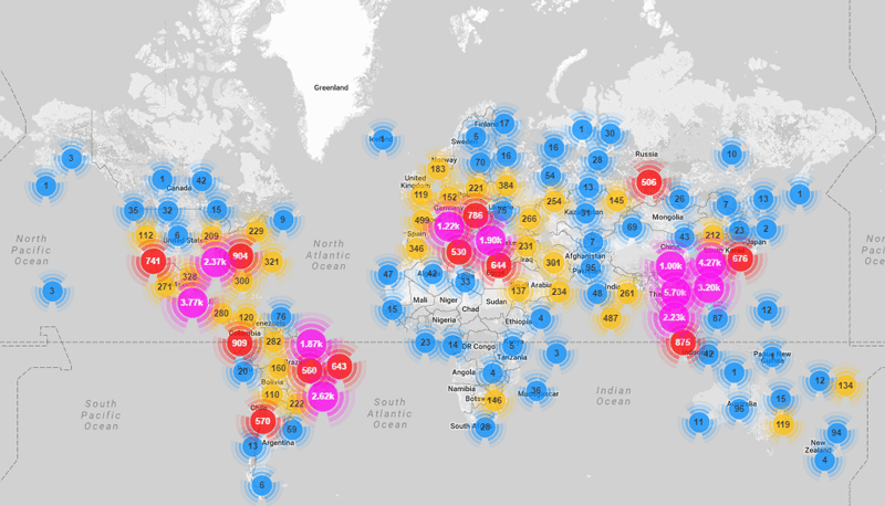 Mira botnet infections globally. (Image courtesy of Imperva.)
