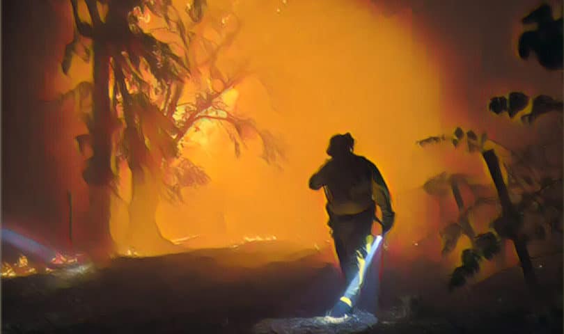 Firefighter battles blaze in Southern California
