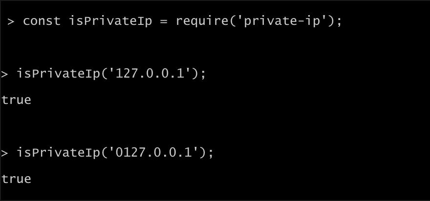 Sample output from the netmask NPM module showing incorrect parsing of the IPv4 address. The flaw could enable a range of attacks on applications using the popular open source module. 