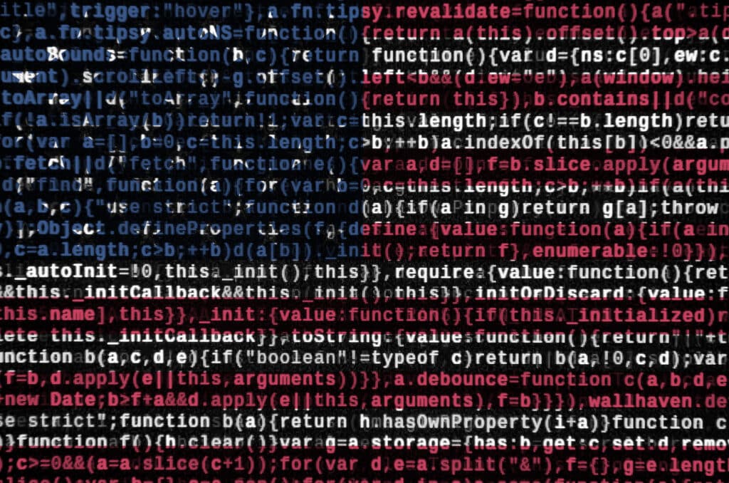 US Flag made out of software code.