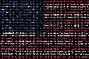 US Flag made out of software code.